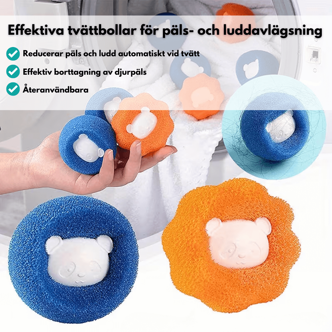 3 st tvättbollar för pälsborttagning - effektiv lösning mot djurhår