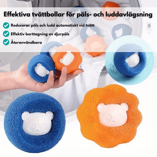 3 st tvättbollar för pälsborttagning - effektiv lösning mot djurhår